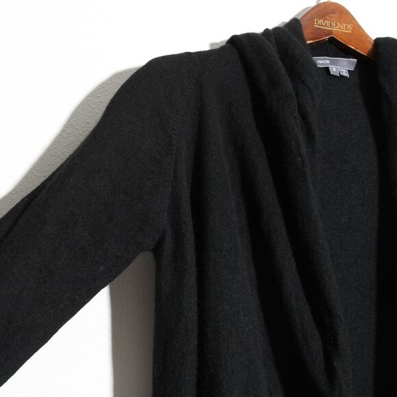 Vince 100% Cashmere Hooded Cardigan Sweater Black Open Front Size Small - Picture 3 of 16